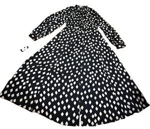 MNG Women’s Black White Geometric Tie Neck Button Front Long Dress Size 6